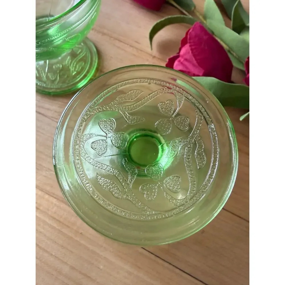 Vintage 1930s Hazel Atlas Cloverleaf Uranium Depression Glass Dish